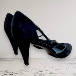 Vintage stuart weitzman Black Tie Satin Heels Shoes Size 8.5/ 39